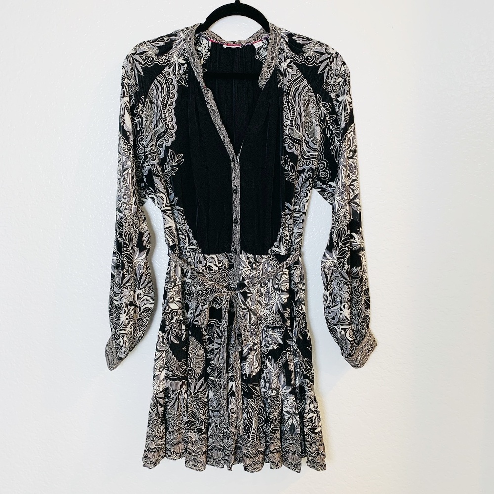 Robert Graham Sydney Floral Mini Dress Womens Small Black White Silk-Blend